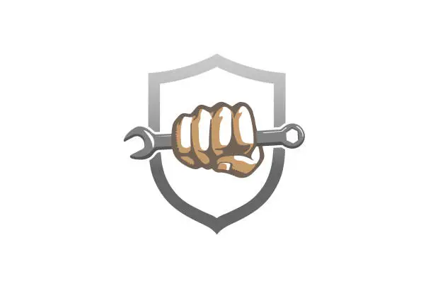 Vector illustration of Creative Wrench Fist Shield  Design Symbol Vector Illustration