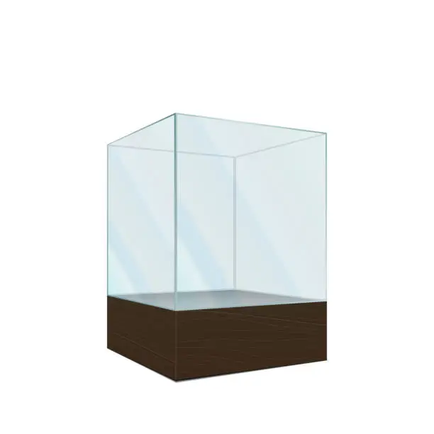 Vector illustration of 3d empty transparent glass showcase, Isolated on white