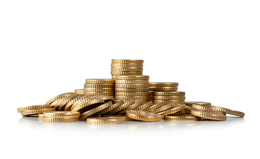 Coins on white background.