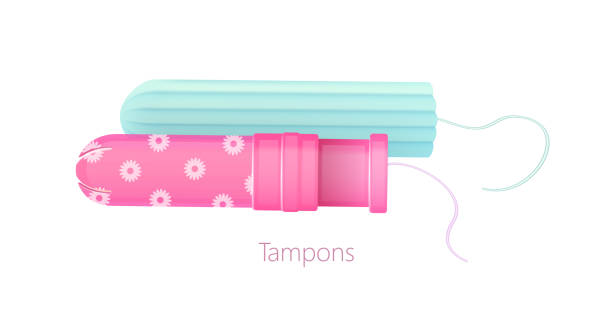 ilustraciones, imágenes clip art, dibujos animados e iconos de stock de tampón higiénico con aplicador rosa aislado - tampon menstruation applicator hygiene