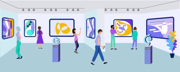 istock Exhibition Visitors Watch Modern Abstract Painting 1152559300