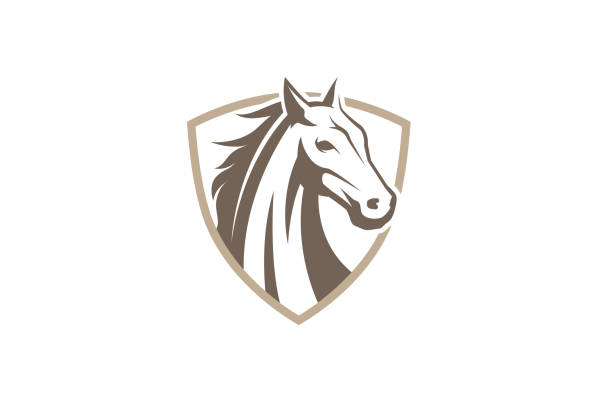 illustrations, cliparts, dessins animés et icônes de creative horse shield logo design symbole vecteur illustration - cheval