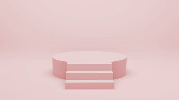 Pink podium with stairs in empty studio room, realistic 3d illustration. Platform mockup stage for presentations. Platform mockup stage for presentations. Pink podium with stairs in empty studio room, realistic 3d illustration. construction platform photos stock pictures, royalty-free photos & images