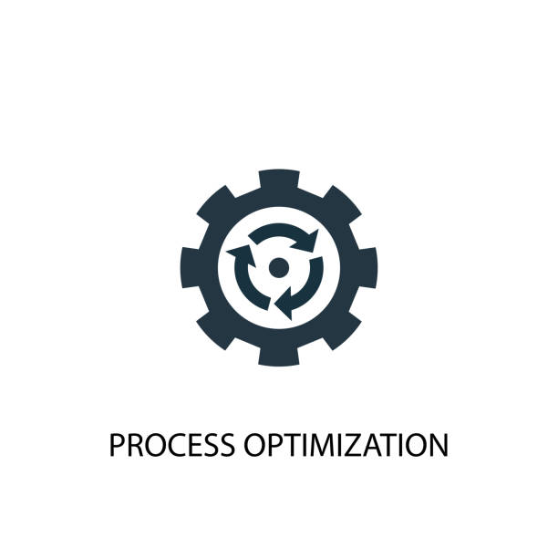 ilustraciones, imágenes clip art, dibujos animados e iconos de stock de icono de optimización de procesos. ilustración de elemento simple. diseño de símbolos de concepto de optimización de procesos. puede ser utilizado para la web y móvil. - practicing