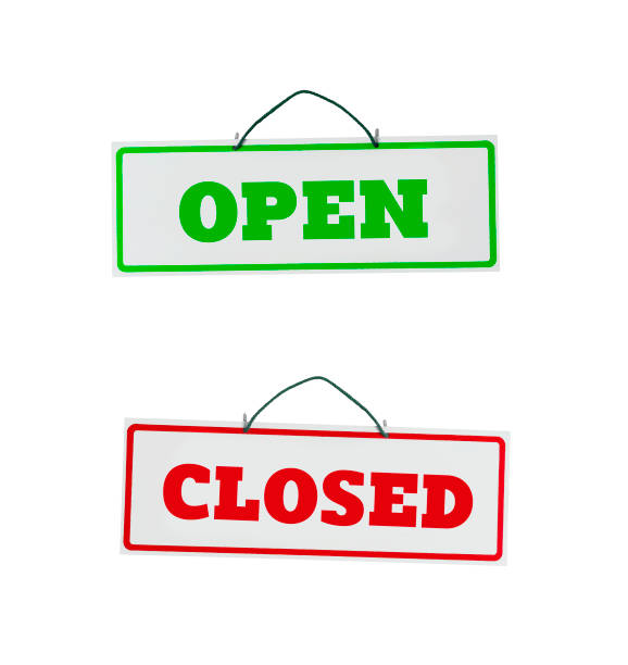 istock Open and close door signs 1152564803
