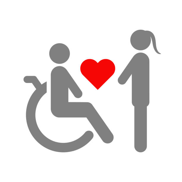 ilustrações, clipart, desenhos animados e ícones de amor entre a mulher saudável e o homem deficiente na cadeira de rodas. ilustração do vetor - consoling human hand human heart care