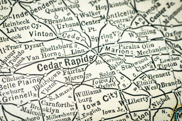 istock Antique USA map close-up detail: Cedar Rapids, Iowa 1152566100