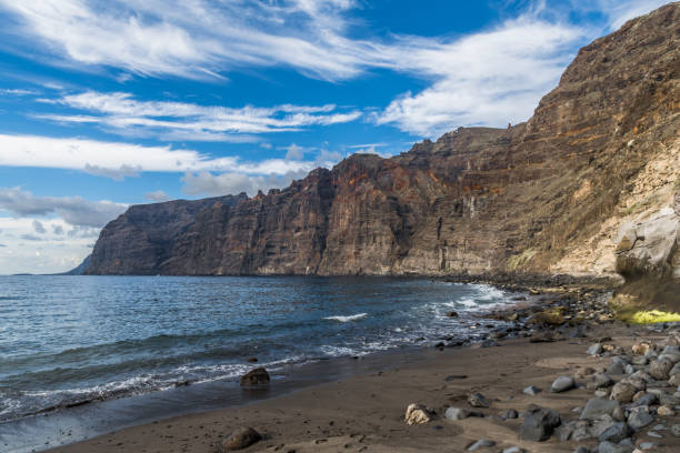 istock The beach of black sand runs along the cliffs 1152566536