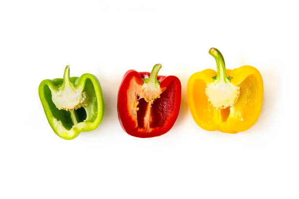 istock Close up chopped and slice bell peppers isolated on white background 1152567308