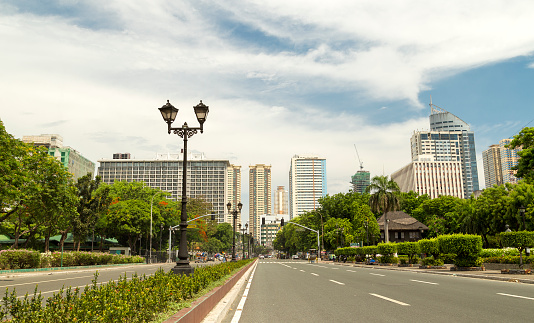 Empty road in Manila, Philippines, on holiday