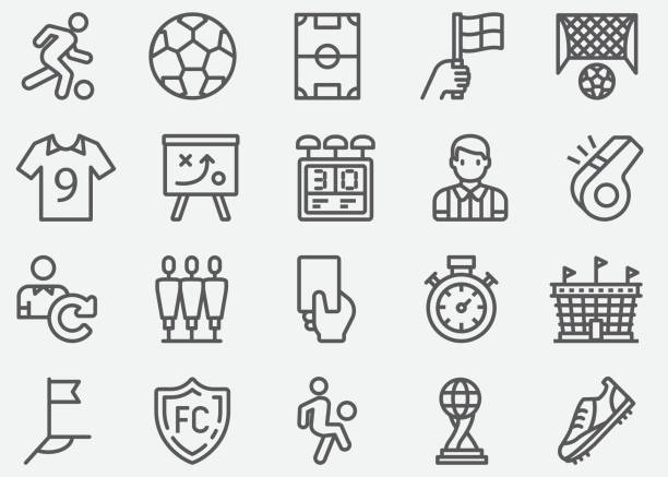 иконы футбольной спортивной линии - international team soccer illustrations stock illustrations