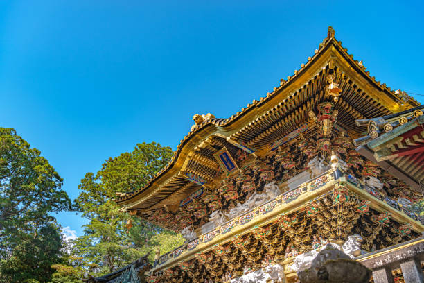 Nikko, Tochigi, Japan - October 22 2018 : Yomeimon Gate of the Nikko Toshogu Shrine, it forms the Shrines and Temples of Nikkō UNESCO World Heritage Site, with 42 structures of the shrine included in the nomination. Five of them are designated as National Treasures of Japan, and three more as Important Cultural Properties.