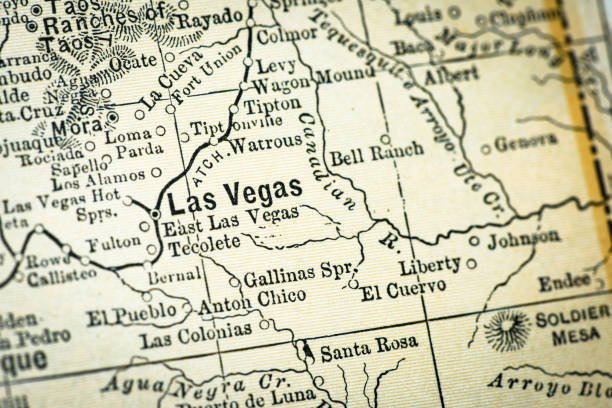 illustrazioni stock, clip art, cartoni animati e icone di tendenza di dettaglio ravvicinato della mappa antica degli stati uniti: las vegas, nuovo messico - nevada map las vegas metropolitan area cartography