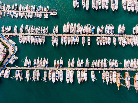 Aerial View Yachts in the Bodrum Marina at Turkey