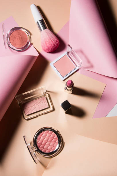 istock Professional makeup tools with colorful curves paper background. 1152571470