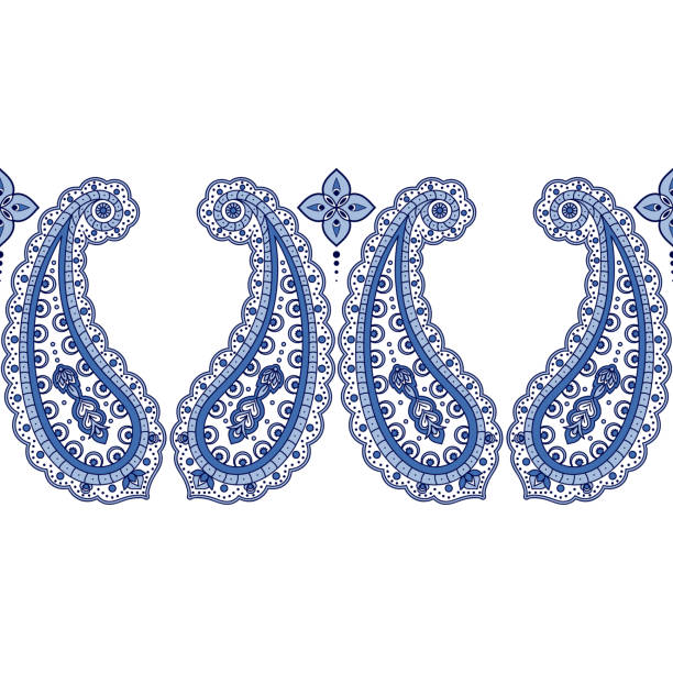 illustrazioni stock, clip art, cartoni animati e icone di tendenza di bordo senza cuciture vettoriale modello paisley indiano. motivo floreale orientale. stampa ornamento etnico floreale vintage. decorazione di design di nozze di lusso in india. - wedding frame silk backgrounds