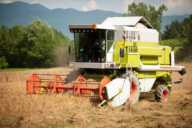 istock combine harvesting grain  on a hot summer afternoon - agriculture . 1152571799