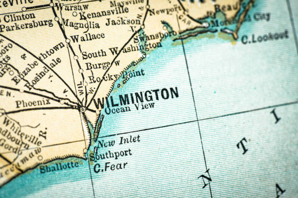 Antique USA map close-up detail: Wilmington, North Carolina Antique USA map close-up detail: Wilmington, North Carolina wilmington north carolina stock illustrations