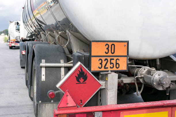 Tanker truck dangerous goods Some of the different plates with which the transport of dangerous goods is signaled fuel truck photos stock pictures, royalty-free photos & images