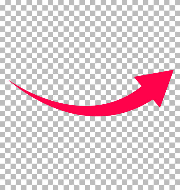 透明な背景に赤い矢印のアイコン。フラットスタイル。矢印ロゴコンセプト。あなたの web サイトのデザイン、ロゴ、アプリ、ui のための矢印アイコン。矢印は方向記号を示した。湾曲した� - 上昇点のイラスト素材／クリップアート素材／マンガ素材／アイコン素材