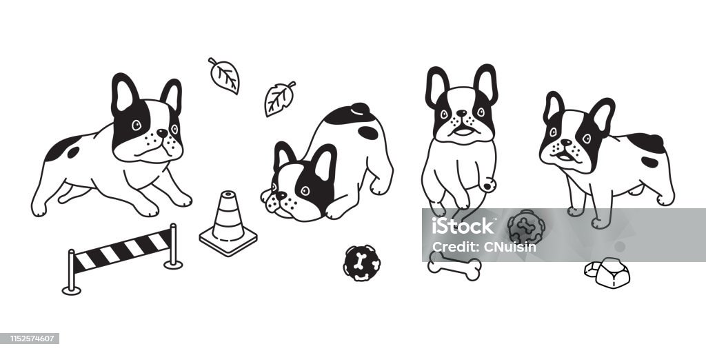 dog vector french bulldog icon bone toy ball cartoon character symbol illustration design Dog stock vector