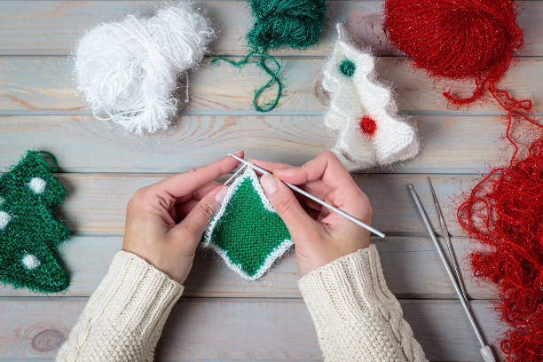 istock Knitting. Hand Crochet.  Female hand knit hook. 1152574915