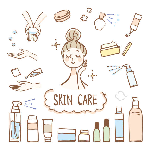 ilustrações de stock, clip art, desenhos animados e ícones de illustration of skin care goods - moisturizer cosmetics merchandise human hand