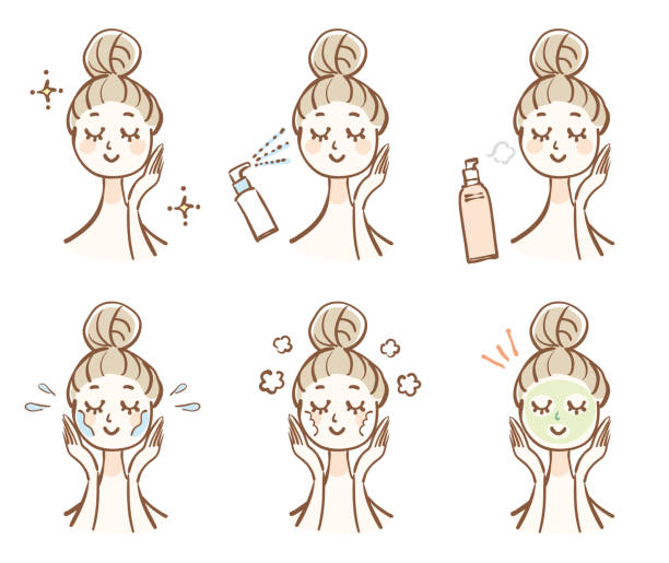 Illustration of a woman doing skin care Illustration of a woman doing skin care facial mask woman stock illustrations