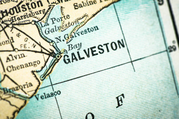 istock Antique USA map close-up detail: Galveston, Texas 1152577682