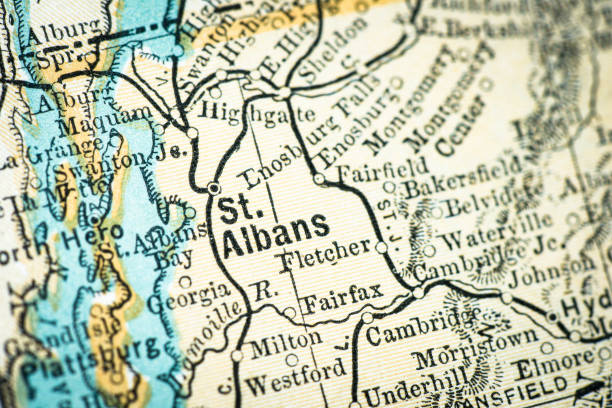 istock Antique USA map close-up detail: St Albans, Vermont 1152579956