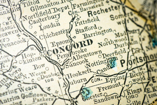 Antique USA map close-up detail: Concord, New Hampshire Antique USA map close-up detail: Concord, New Hampshire concord new hampshire stock illustrations