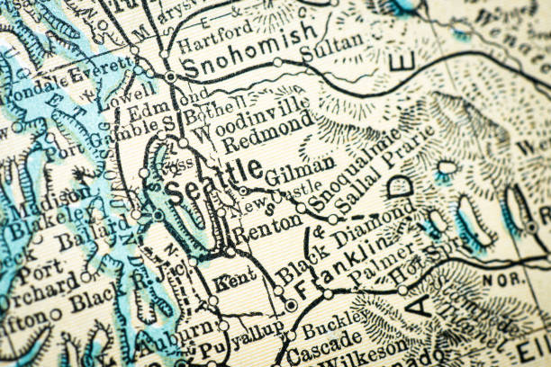 istock Antique USA map close-up detail: Seattle, Washington 1152581035