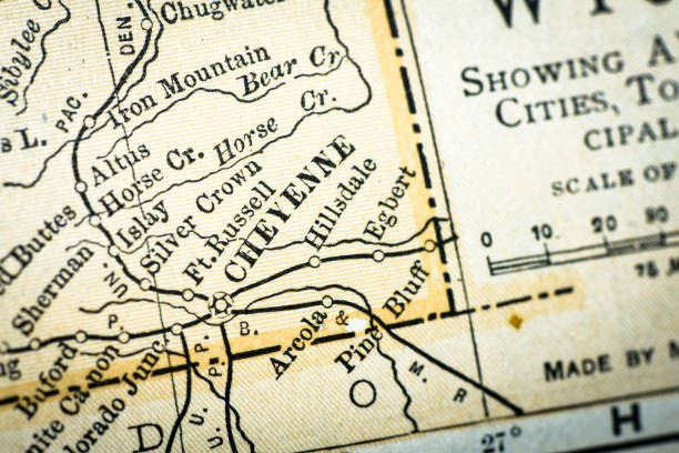 istock Antique USA map close-up detail: Cheyenne, Wyoming 1152581347