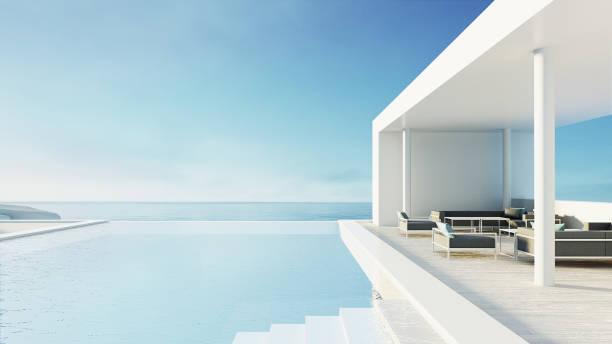 istock beach lounge outdoor pool & luxury interior/ 3D rendering 1152588854