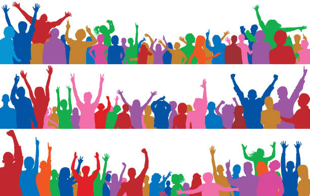 crowd (people are complete-clipping paths hide the legs) - sports event applauding cheering group of people stock-grafiken, -clipart, -cartoons und -symbole