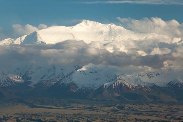 View of Lenin Peak, Pamir Mountains, Kyrgyzstan, Central Asia stock photo
