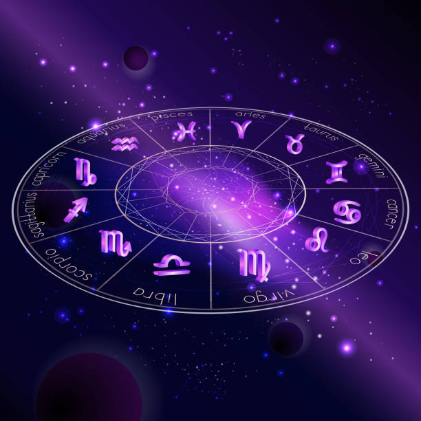 istock Vector illustration of Horoscope circle with Zodiac signs against the space background. 1152594329