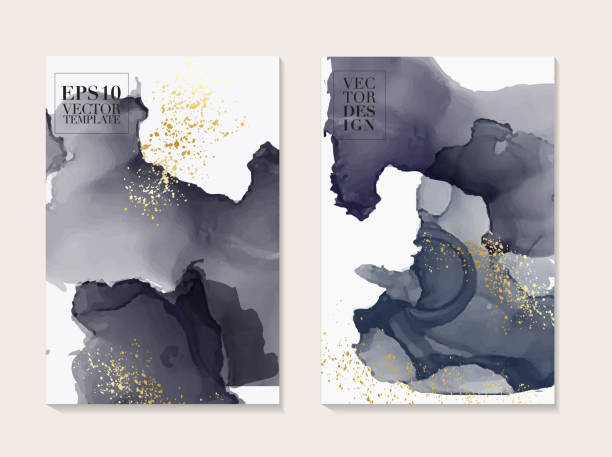 istock Alcohol ink flow in grey navy colors with golden glitter elements. Trendy marble texture and gold foil. Design for cover, banner, invitation, card Branding and identity. Vector 1152594417