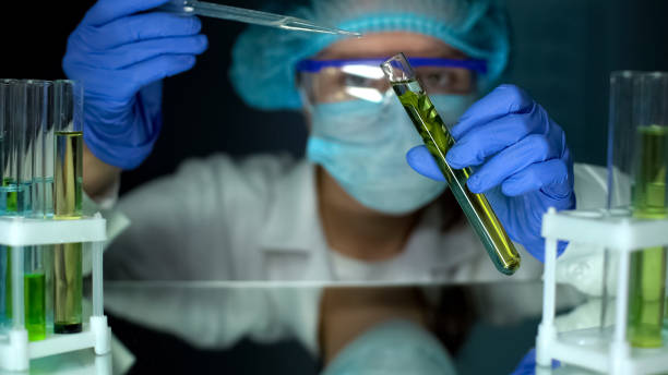 istock Ecologist adding liquid to plant sample in tube, observing reaction, experiment 1152598362