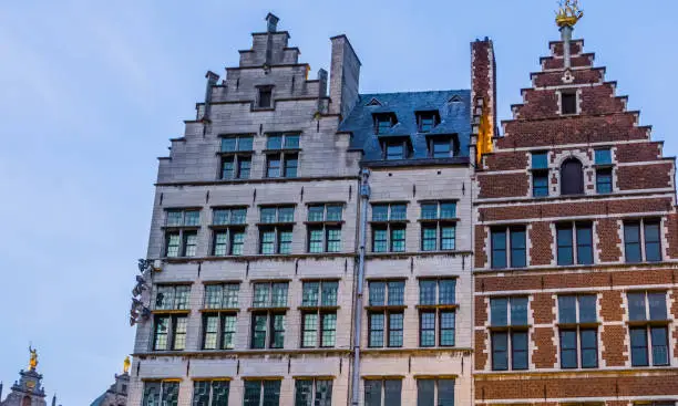 Photo of old Classical cottages in the city center of Antwerp, old architecture of antwerpen, Belgium