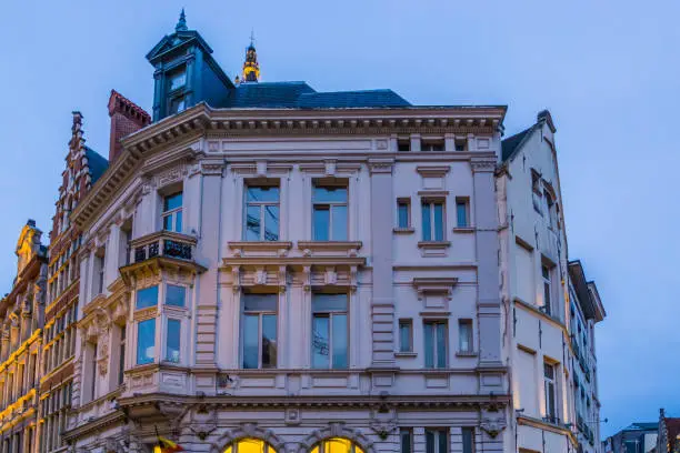 Photo of Old classical city architecture in antwerp, historical buildings in antwerpen, Belgium