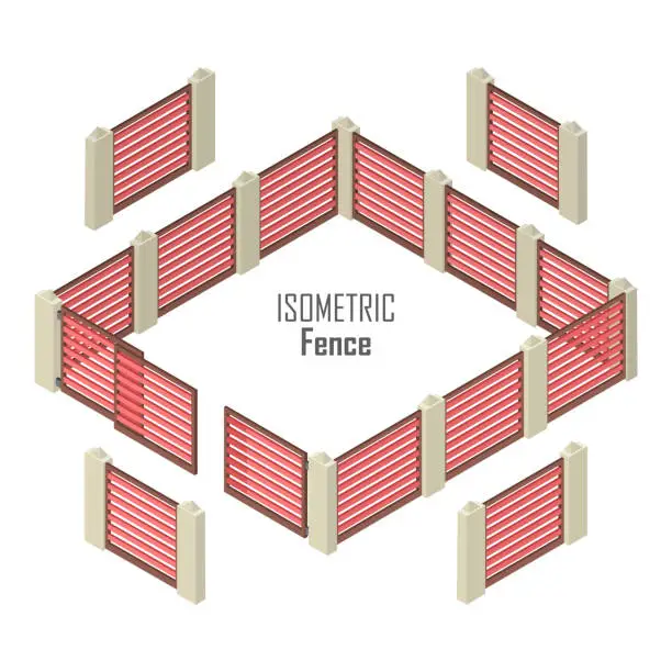 Vector illustration of Wooden Fence Vector In Isometric Projection