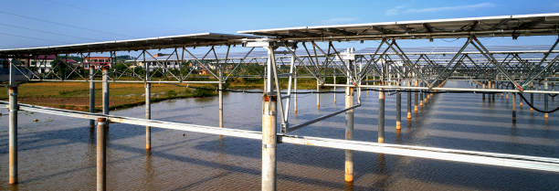 istock Solar photovoltaic panel base built on the lake 1152601969