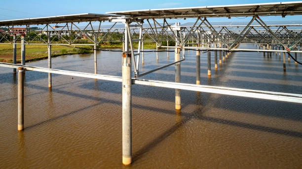 istock Solar photovoltaic panel base built on the lake 1152602488