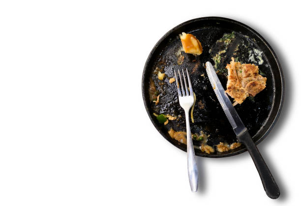 더러운 접시 - dirt food plate fork 뉴스 사진 이미지