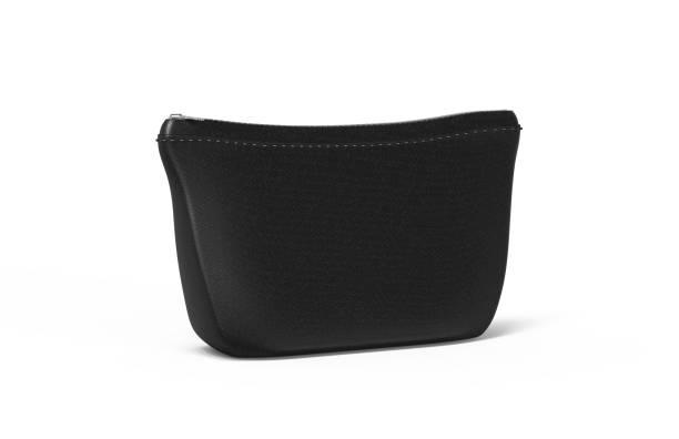 istock Blank leather pouch for cosmetics mock up on isolated white background, empty linen beautician bag with zip mockup template, 3d illustration 1152603315