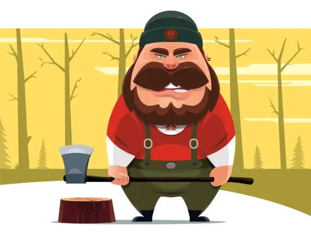 Vector illustration of lumberjack holding axe