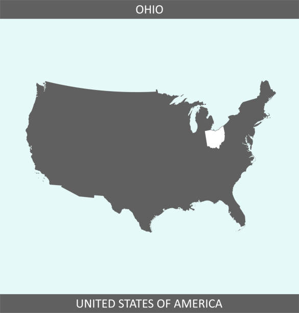 die karte von ohio, die auf dem kartenvektor der usa hervorgehoben wird - elyria stock-grafiken, -clipart, -cartoons und -symbole