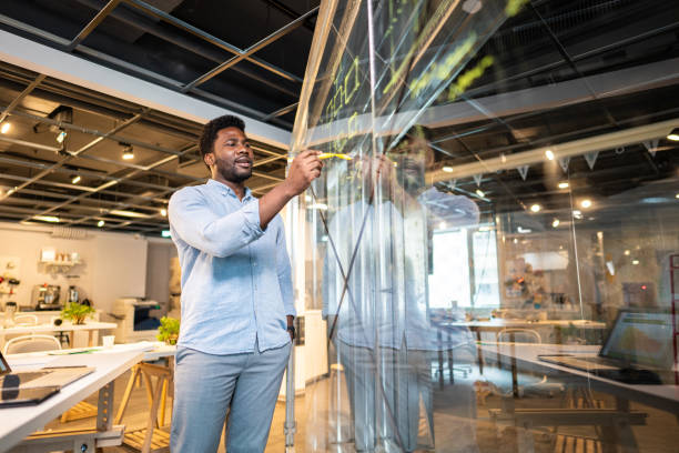istock African businessman writing On Transparent Wipe Board 1152605696