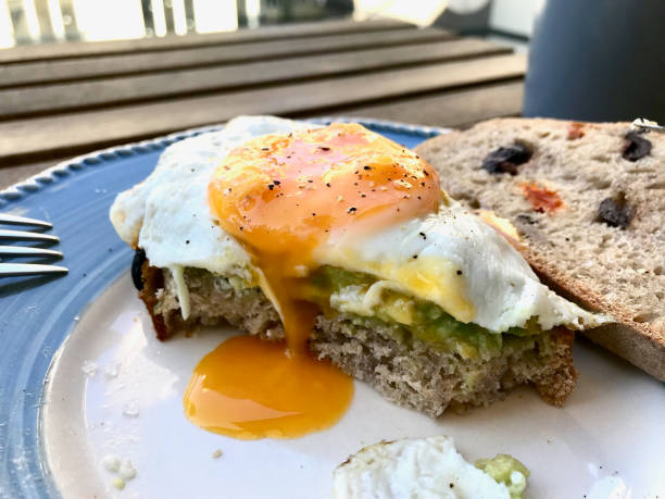 Fried Egg with Avocado on Toast Bread for Breakfast